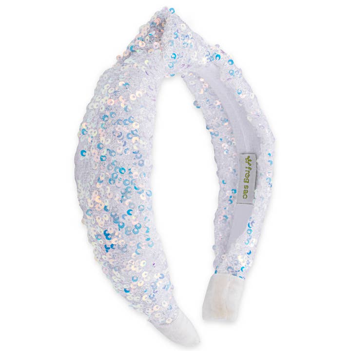 Kids Knot Headband - Sequin Knotted Hair Band Accessories in white